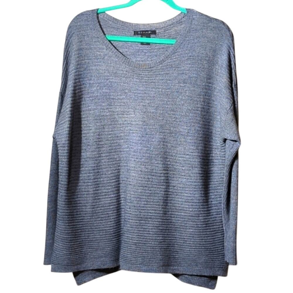 Tahari Plus Size Gray Wool Blend Drop Sleeve Button Down Back Sweater Size 2X